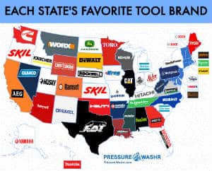 Pressurewashrcom map chart each states favorite tool brand