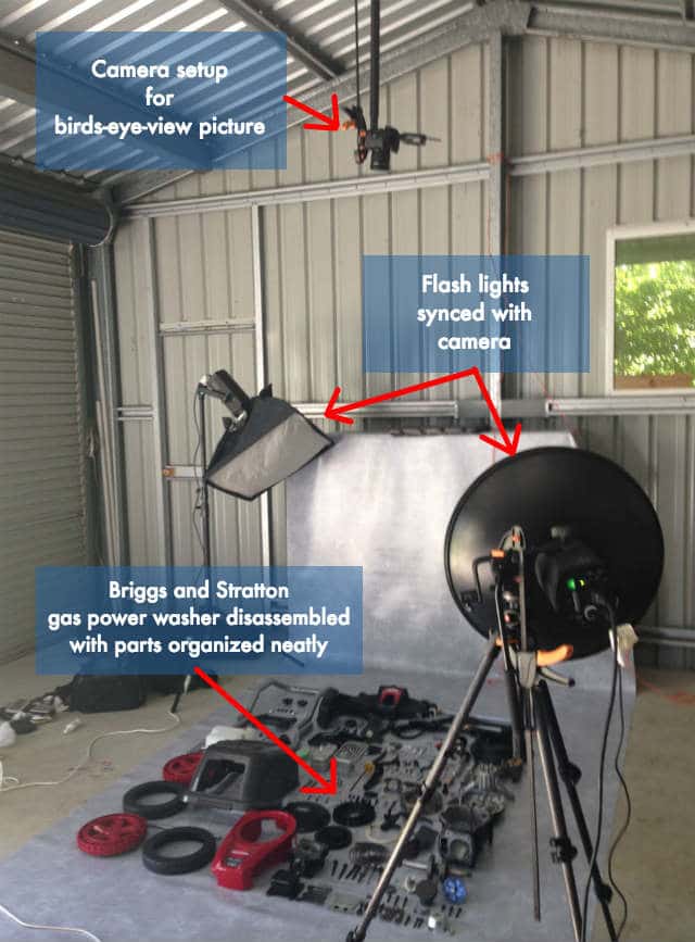 Briggs Disassembled Pressure Washer Camera and Lights Setup Labelled