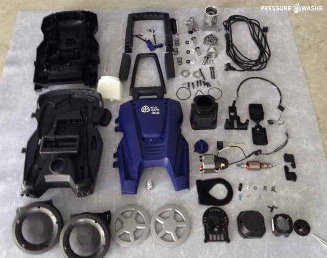 Disassembled electric AR Blue Clean pressure washer